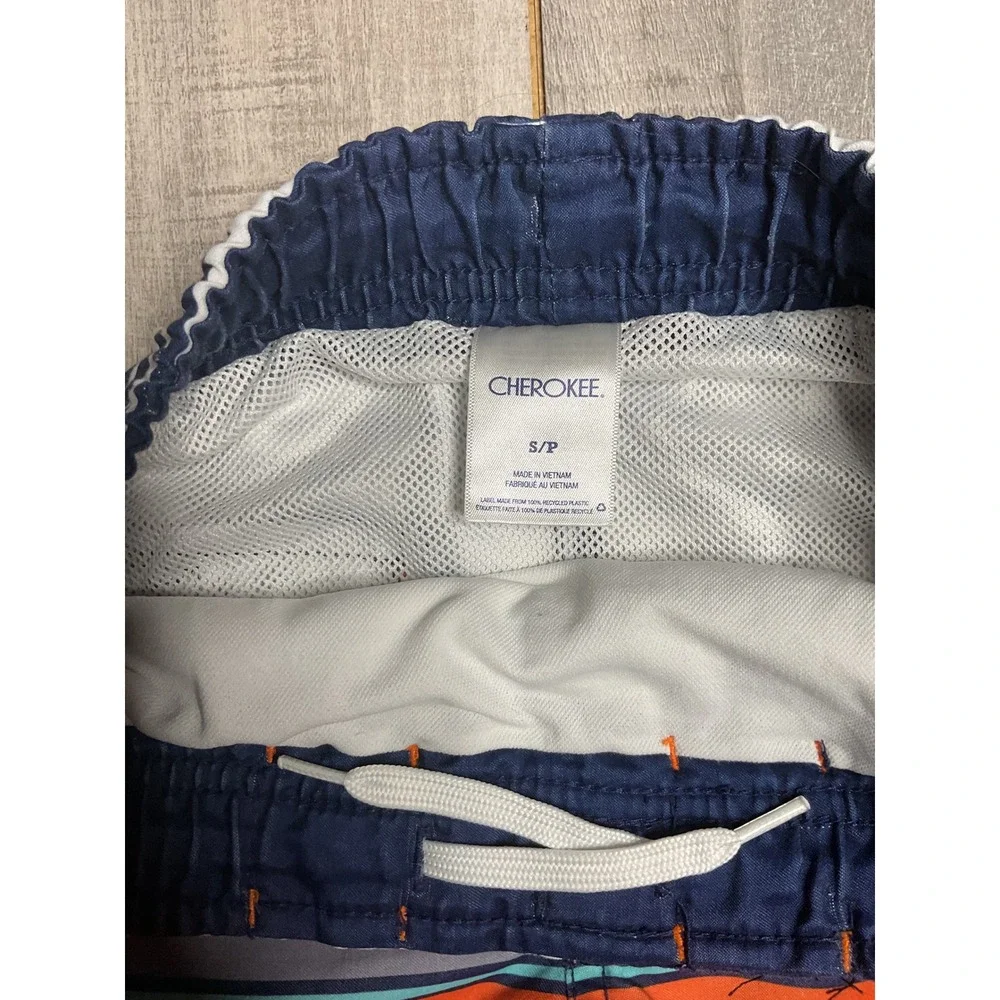 Cherokee Boys Blue Orange Striped Swim Trunks Board Shorts Size Small 6/7